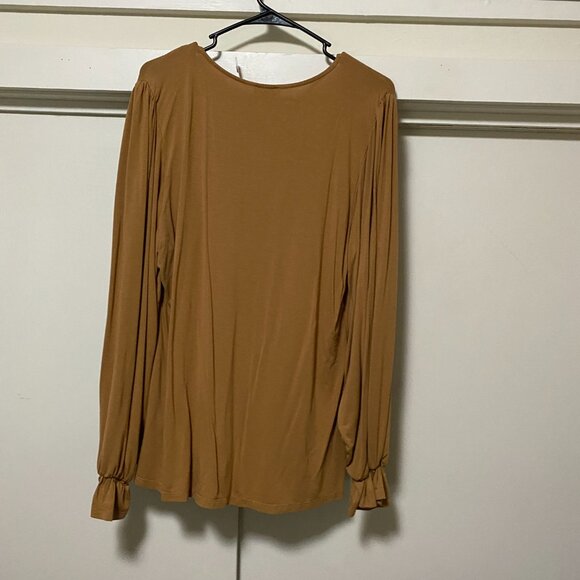 Venus long sleeve, 95% rayon, tan blouse w/open neckline design, size 2X - Picture 7 of 10